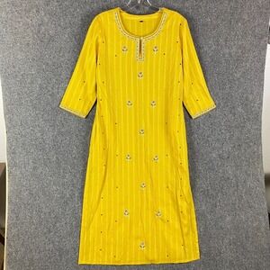 Indian Dress Women's Size 42 USA‎ Medium 3/4 Sleeve Yellow Maxi Formal Party